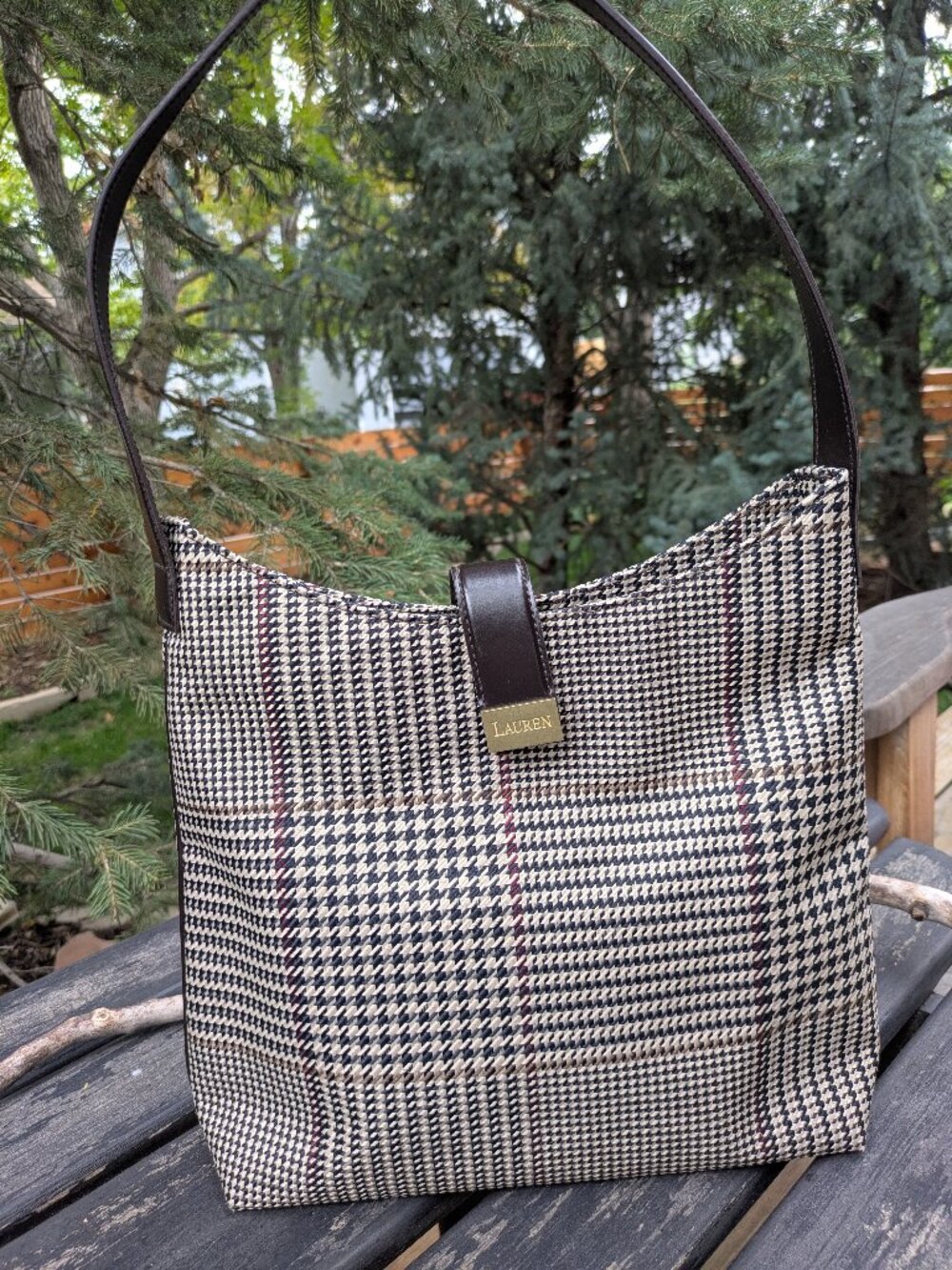 Lauren Ralph Lauren Vintage Heritage Houndstooth Plaid Shoulder Bag - NWOT